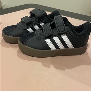 adidas Kids Black Sneakers with White Stripes and Gum Sole